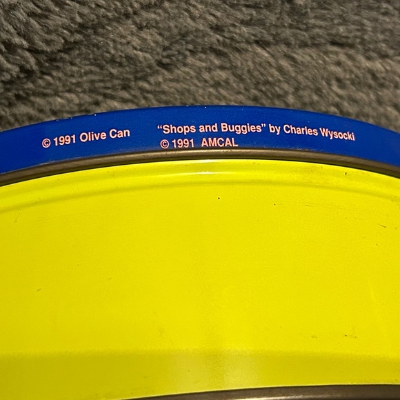 Vintage 1991 Olive Can “Shops and Buggies” By Artist Charles Wysocki AMCAL - Picture 3 of 5